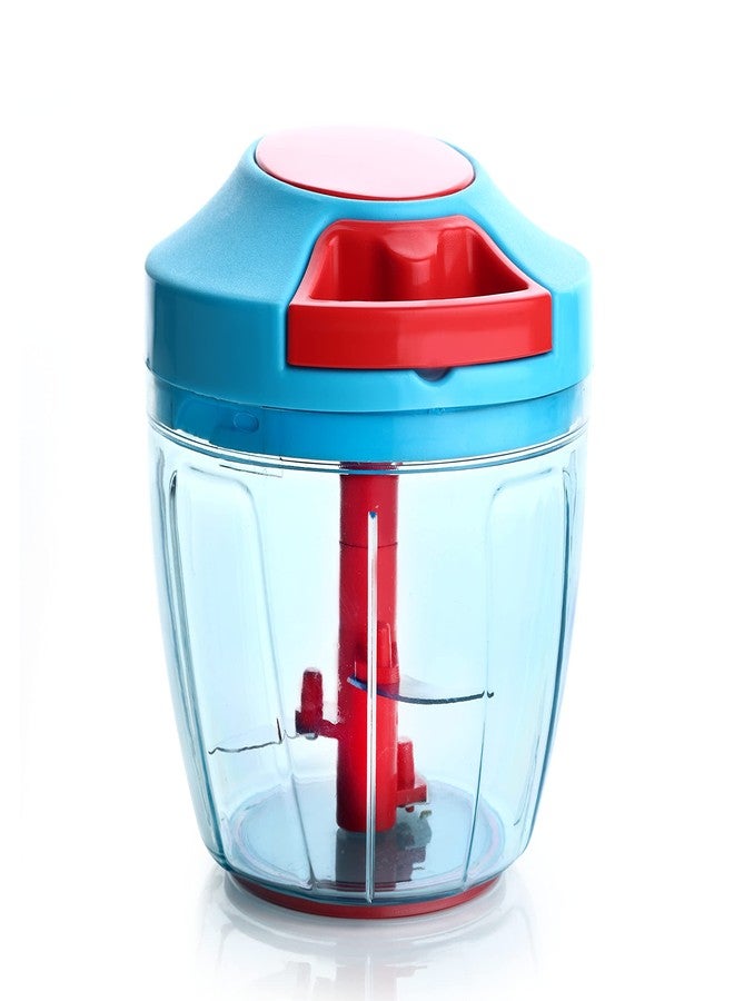 ELLORA Premium Handy Pull and Cut Chopper, 750 ml Vegetable & Fruit Chopper, Blue-Red - Image 1